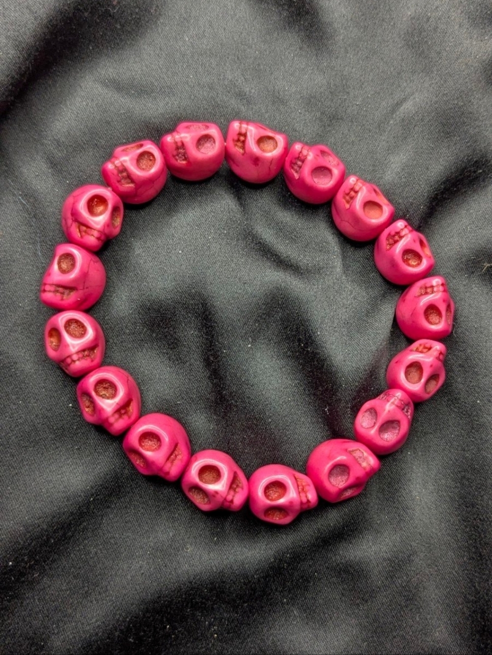 Handcrafted Pink Skull Stretchy Bracelet